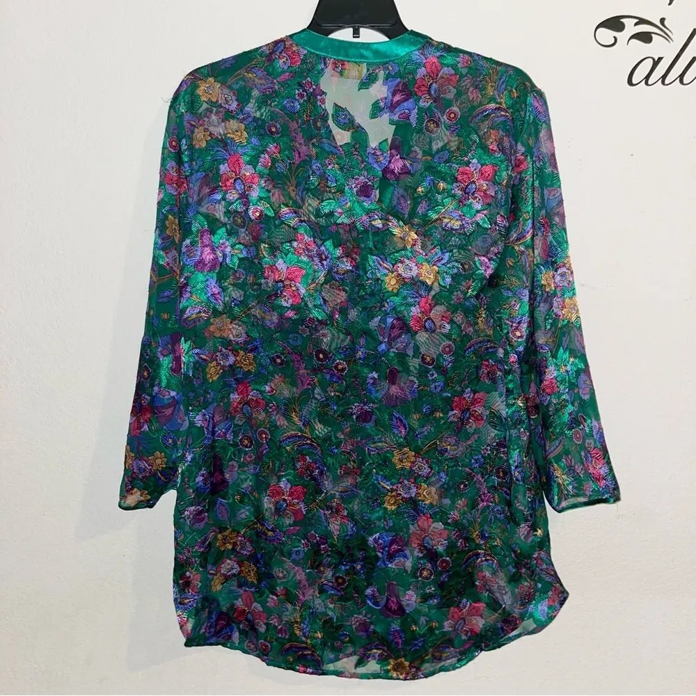 Victoria’s Secret green sheer nightie with colorful floral print, size M/L - Image 4