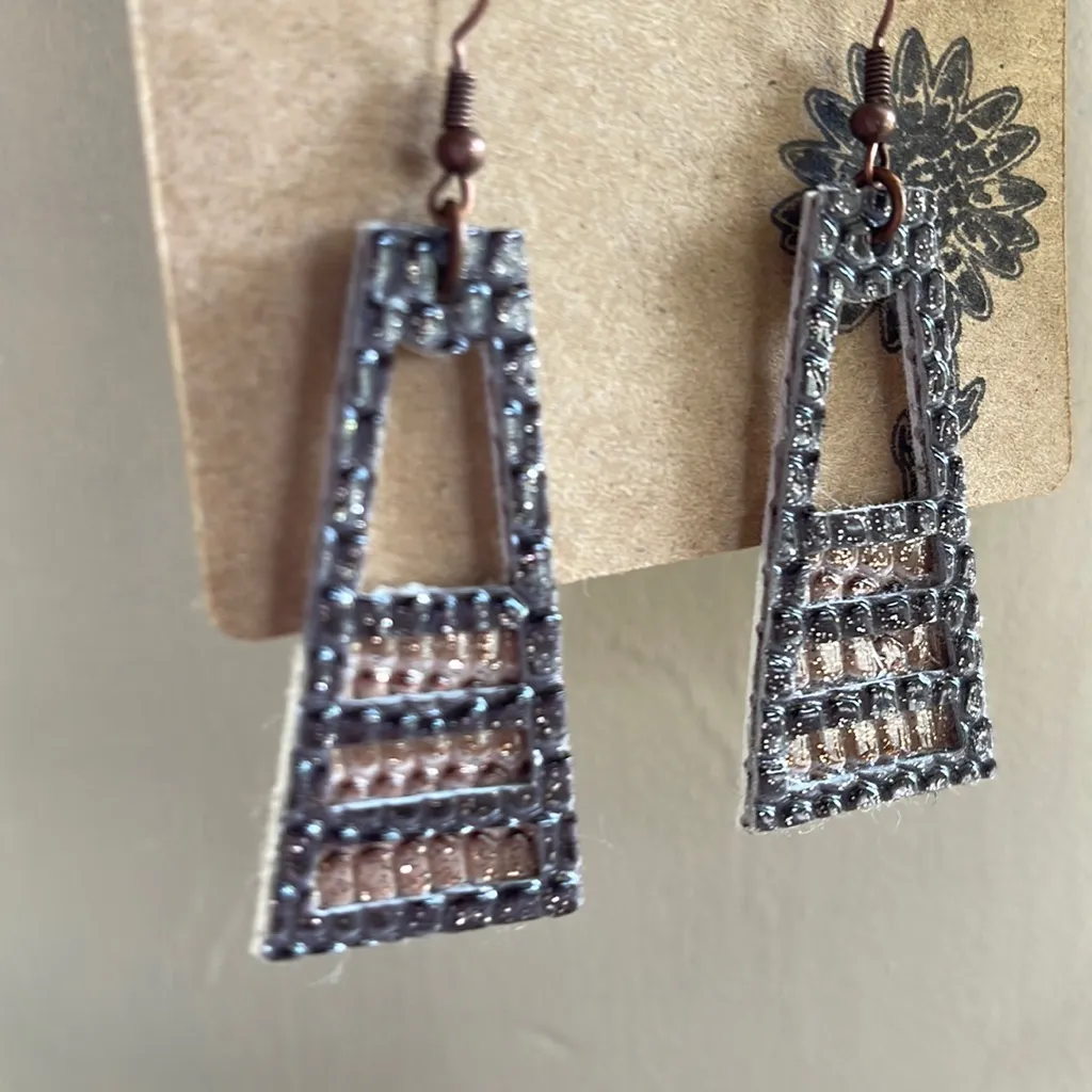 Faux Leather Taupe and brown earrings Tan - Image 3