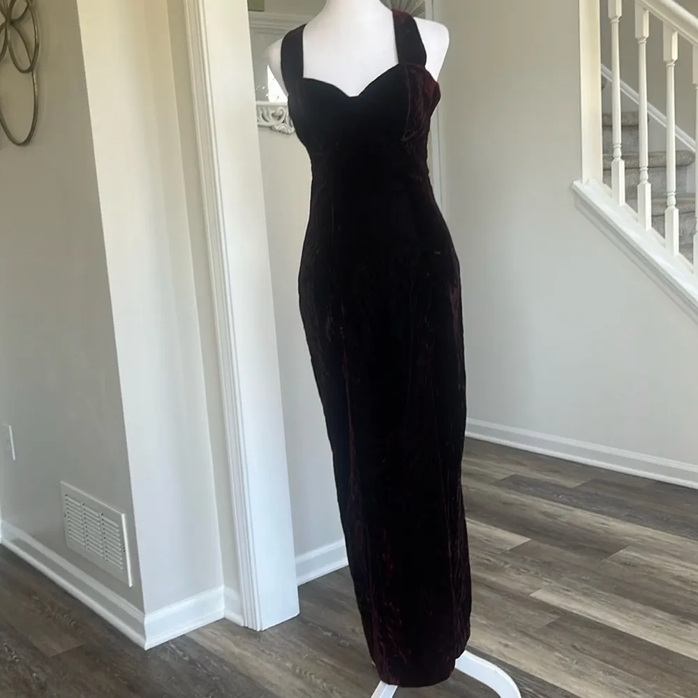 90’s Rampage whimsigoth crushed velvet Dress Maxi Halter thigh Slit Y2K size 5 - Image 2