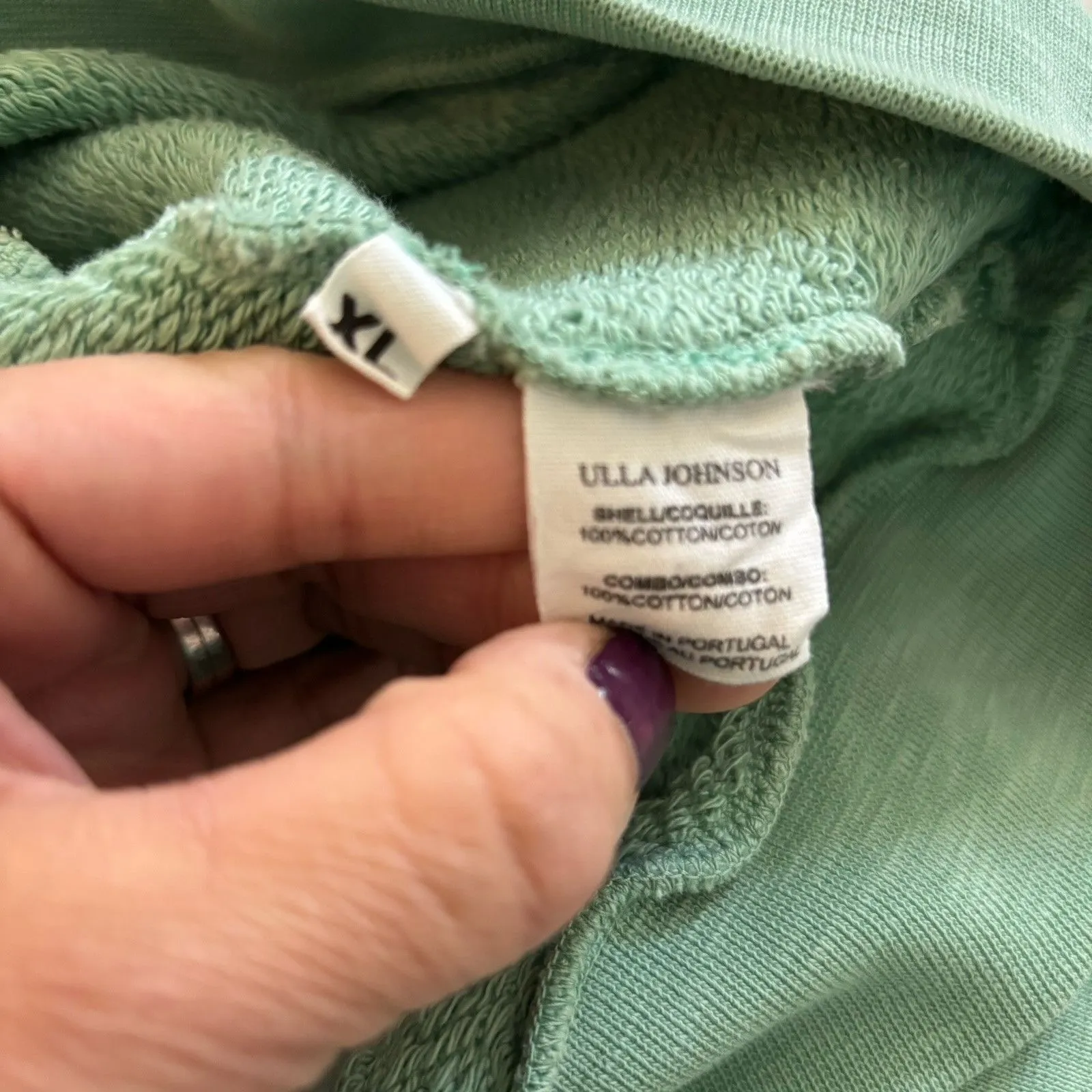 ULLA JOHNSON Alba Seafoam Green 2 Tie Front Puff Sleeve Sweatshirt Top XL - Image 7