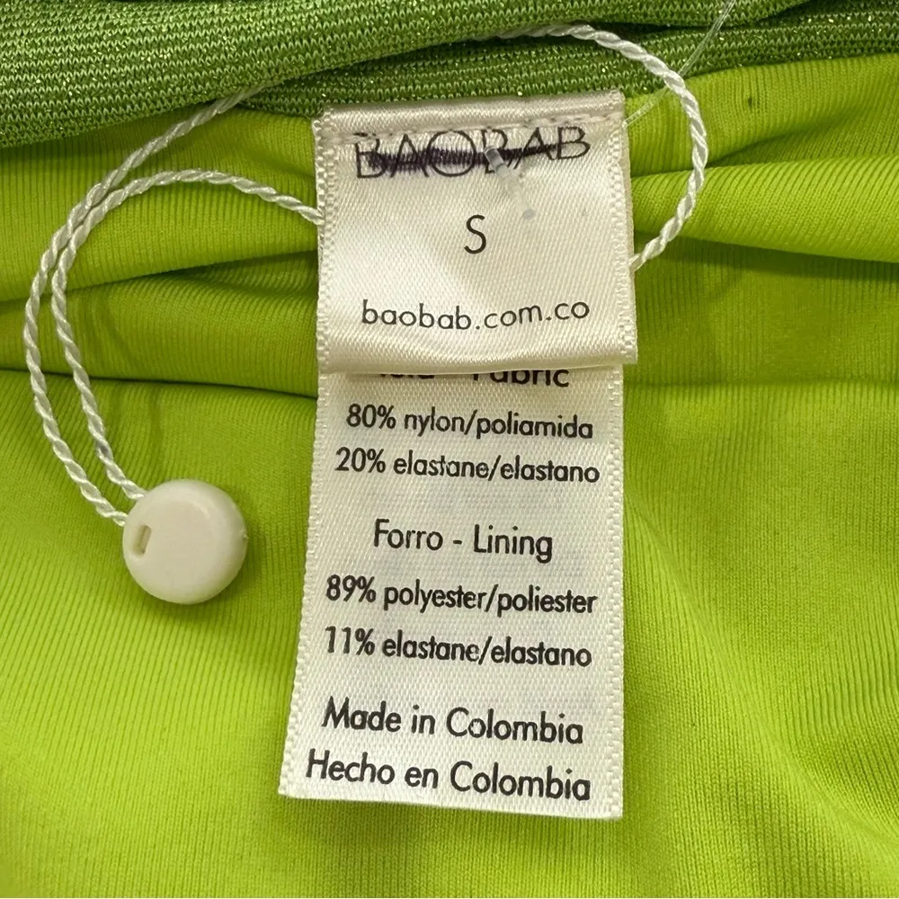 Baobab Irene Mini Dress Small Green Strapless Shimmer Bodycon Party - Image 7