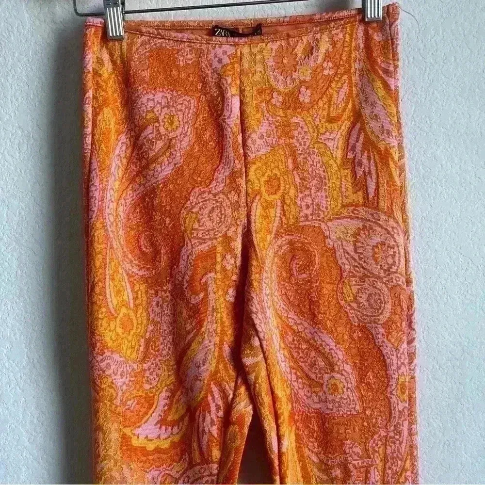 Zara Orange Pink Paisley Retro‎ Hippie Flare Elastic Waist Pants Size S-NWT - Image 6