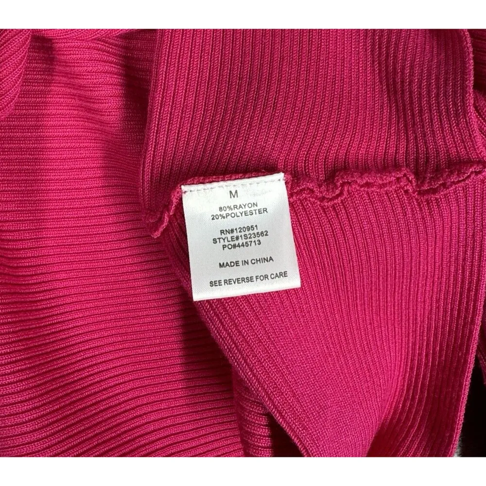 Pink Rose Sweater Women Medium Pink Ribbed Cropped Colorful Preppy Office Casual - Image 6