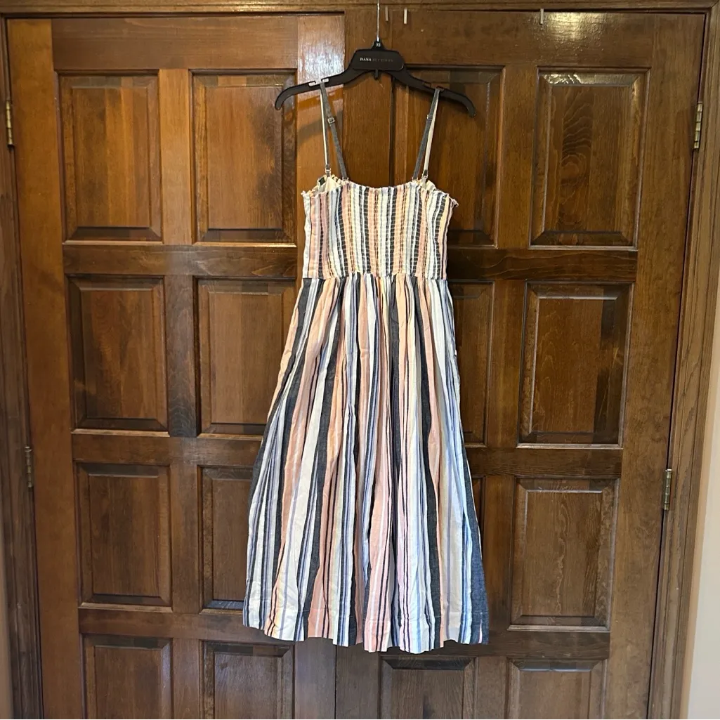 FREE PEOPLE Striped Lilah Pleated Sleeveless Smocked Tube Dress Fit Flare S 4/6 - Image 5