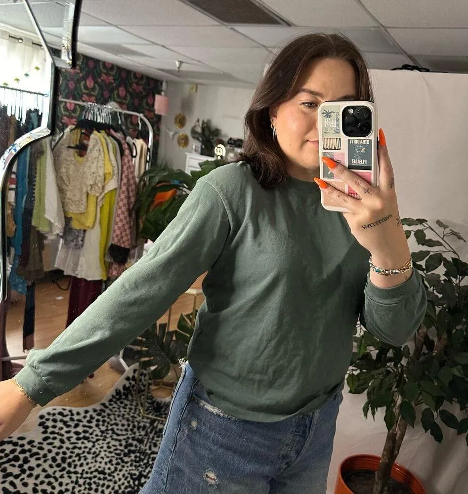 Madewell Crew Neck Long Sleeve Knit Top Green - Image 5