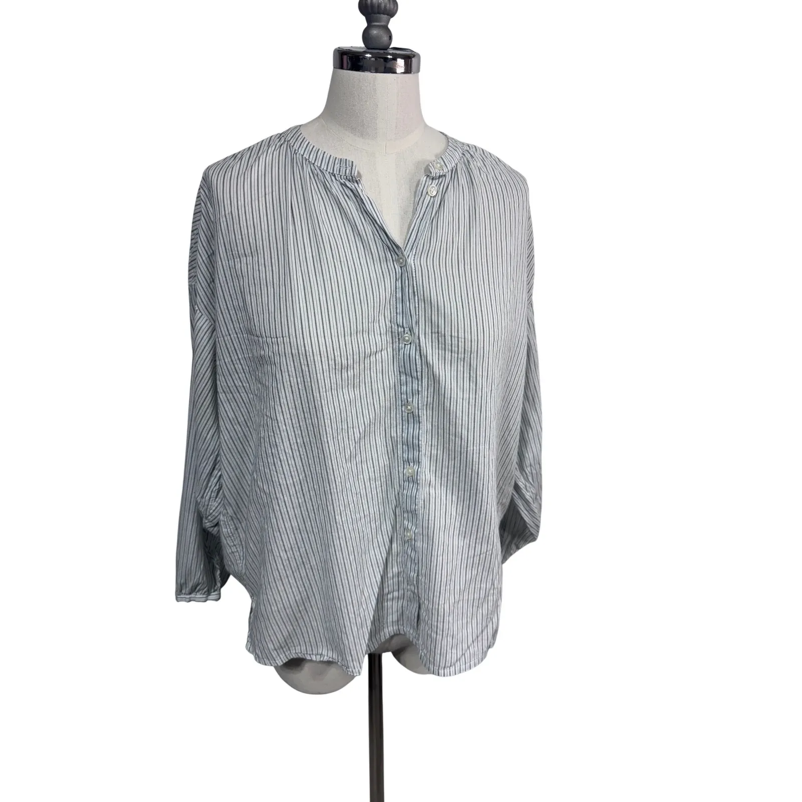 J. Crew Reimagined Striped Button Up Shirt Women's XS Band Collar Long Sleeve - Image 2