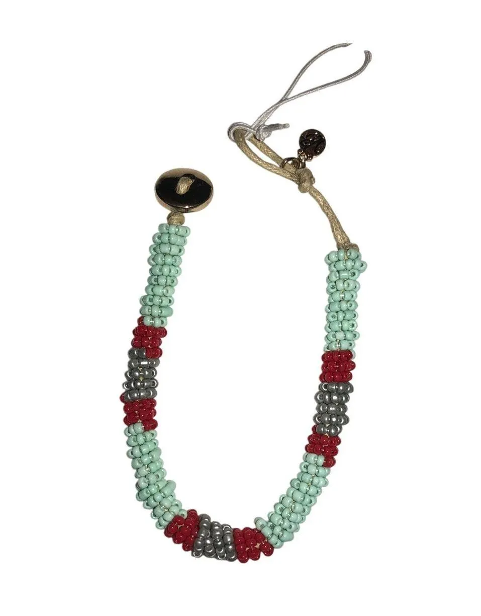 Vera Bradley Beaded Bracelet Turquoise Red Purple Seed Bead Button Closure NEW - Image 2