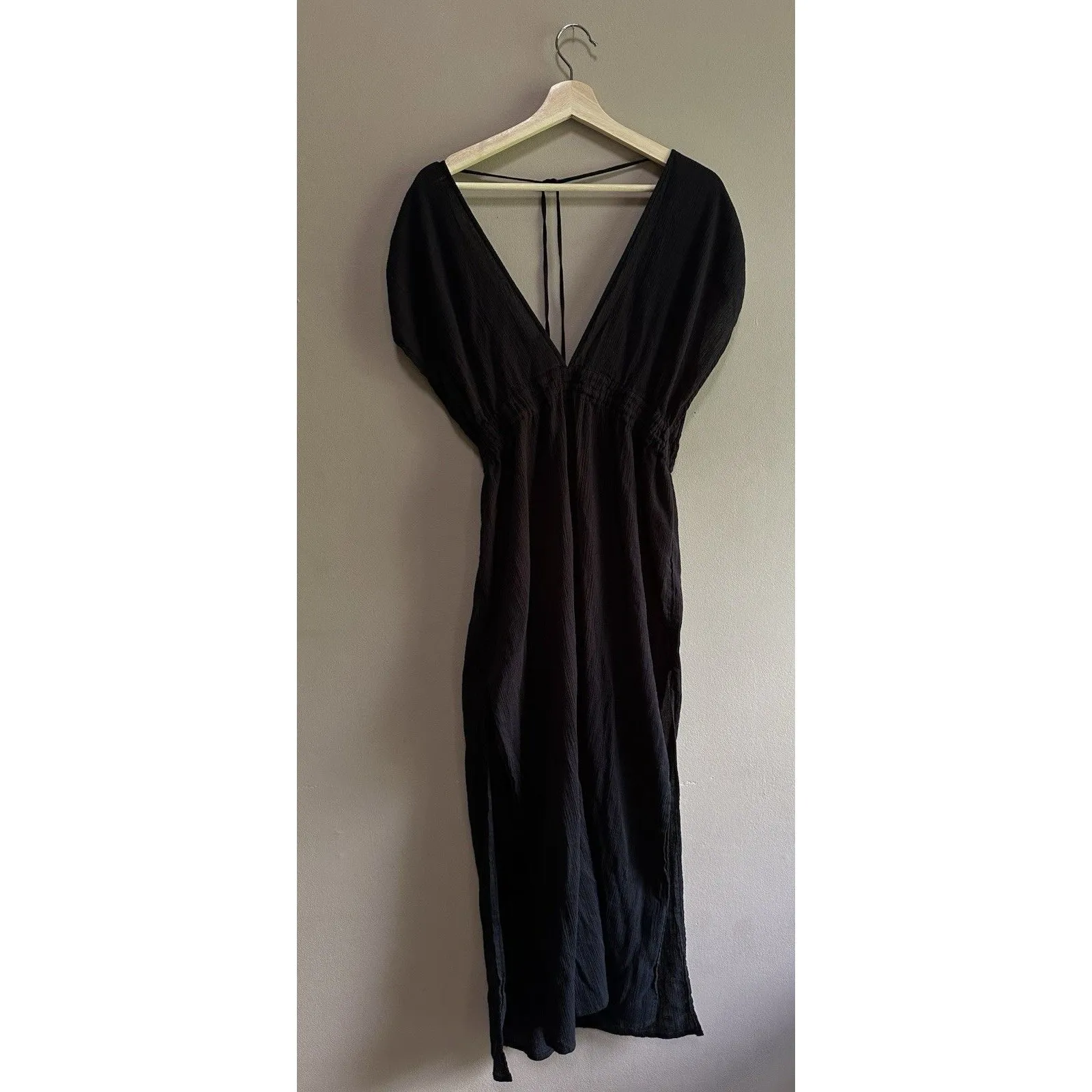 Kona Sol Sz Medium Gauzy Black 100% Cotton Dress Back Tie Swimsuit Coverup Beach - Image 7