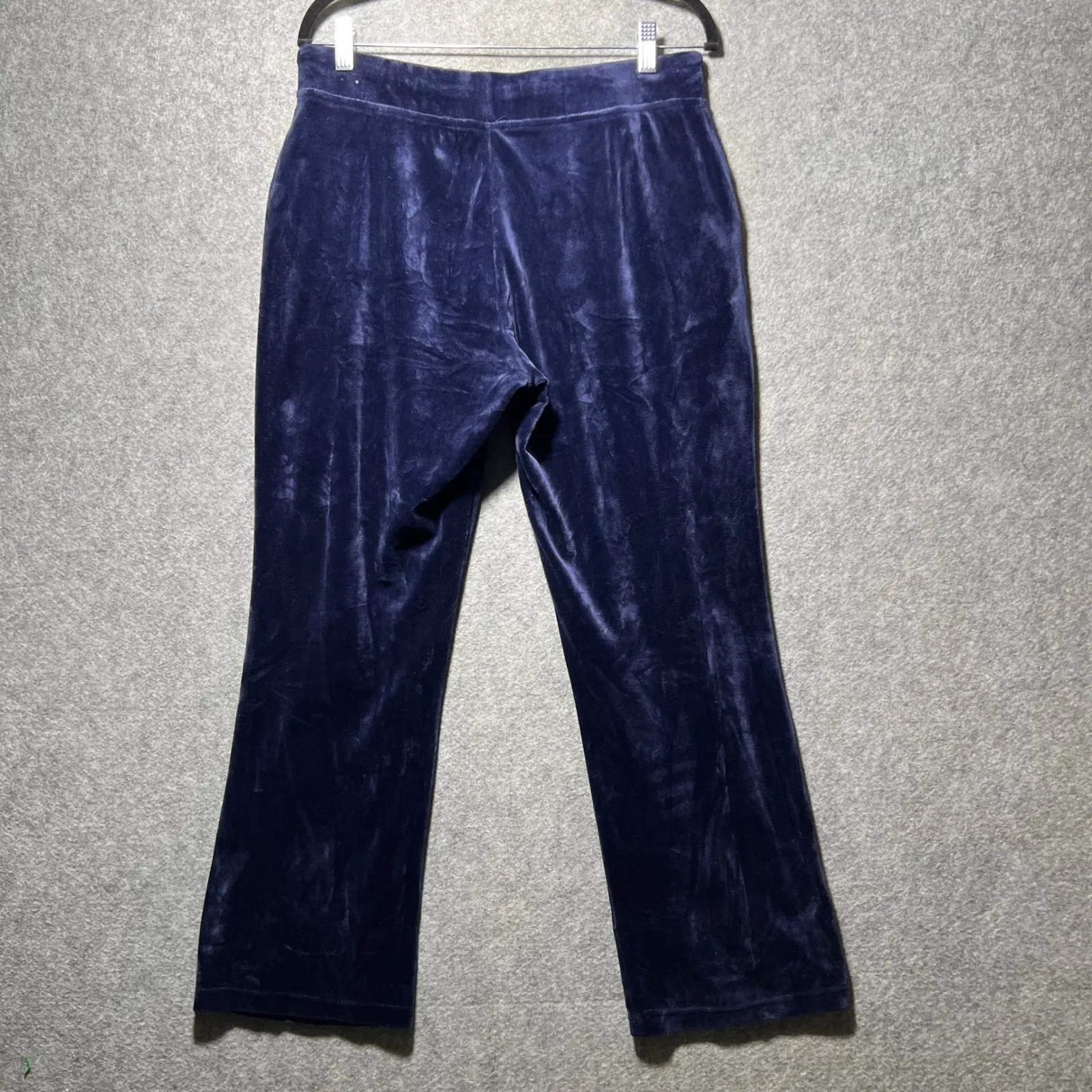 Gloria Vanderbilt Navy Blue Velour Flare Lounge Pants Drawstring Size Medium - Image 8