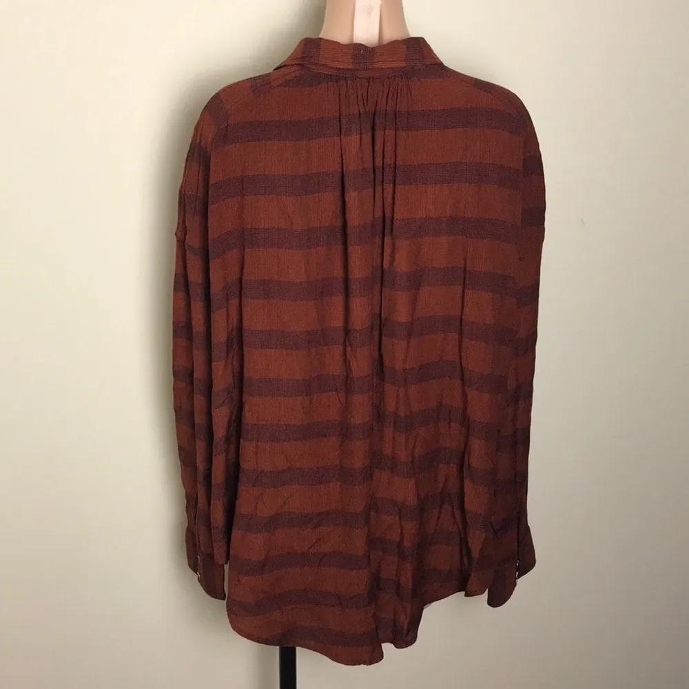 Free People Burnt Orange Plaid Stripe Button Down - Image 3