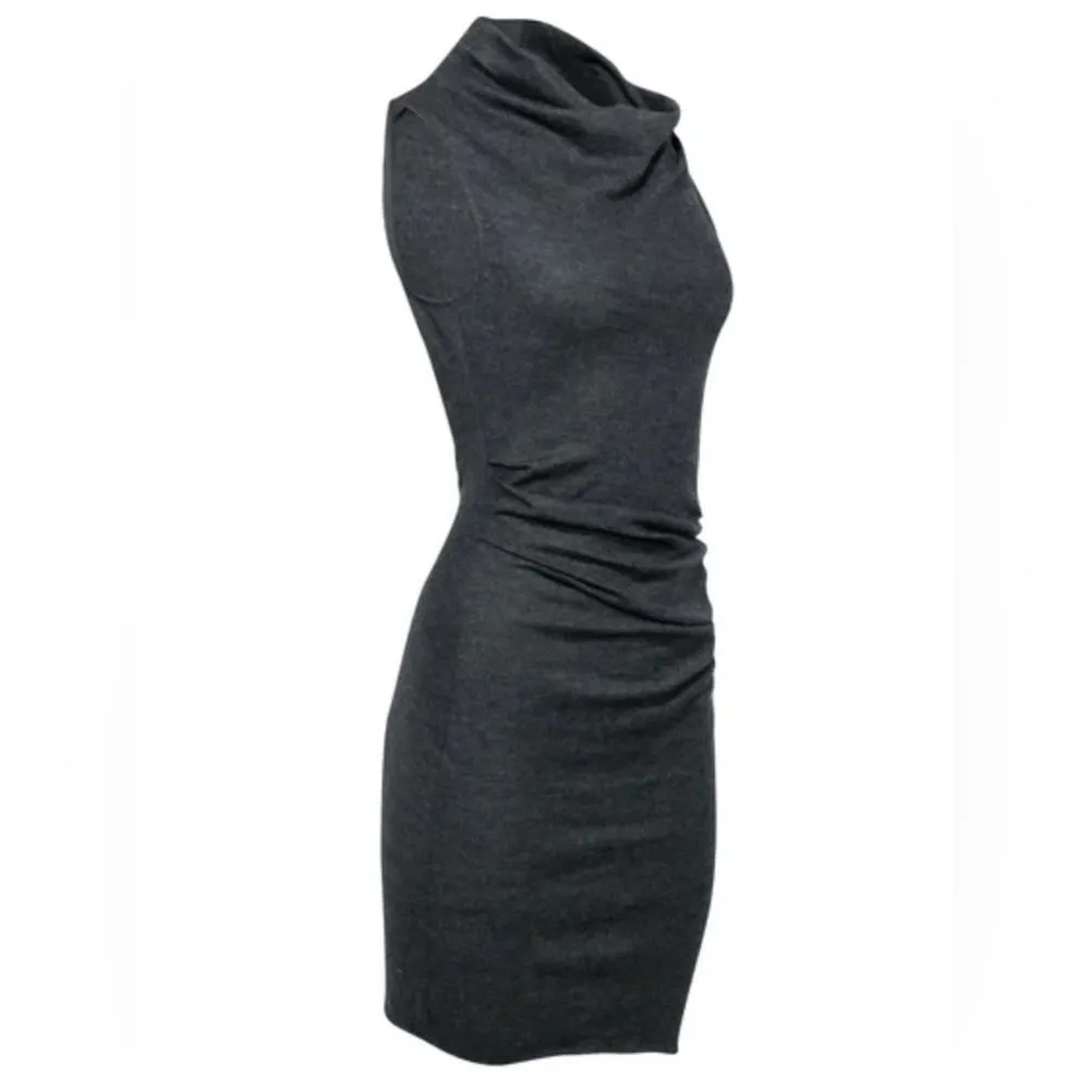 Helmut Lang Sonar Wool Gray Asymmetric Cowl Neck Fitted Sleeveless Dress S - Image 3