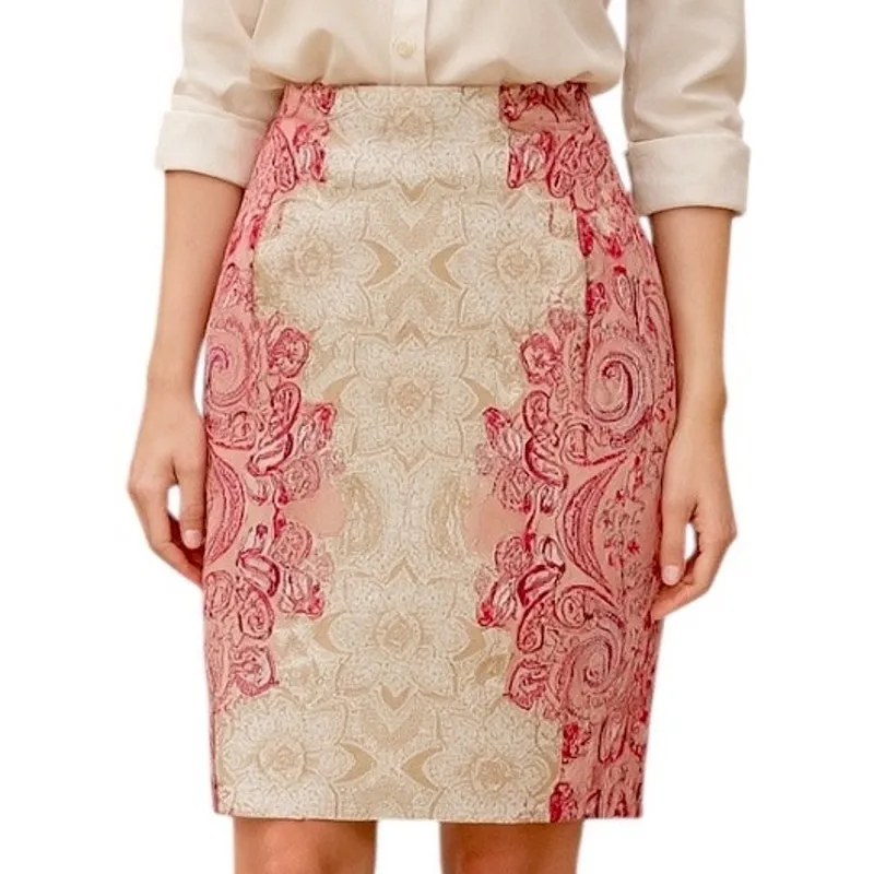 Antonio Melani Women's Pink Cream Paisley Lined Classic Pencil Skirt Size 2 - Image 4