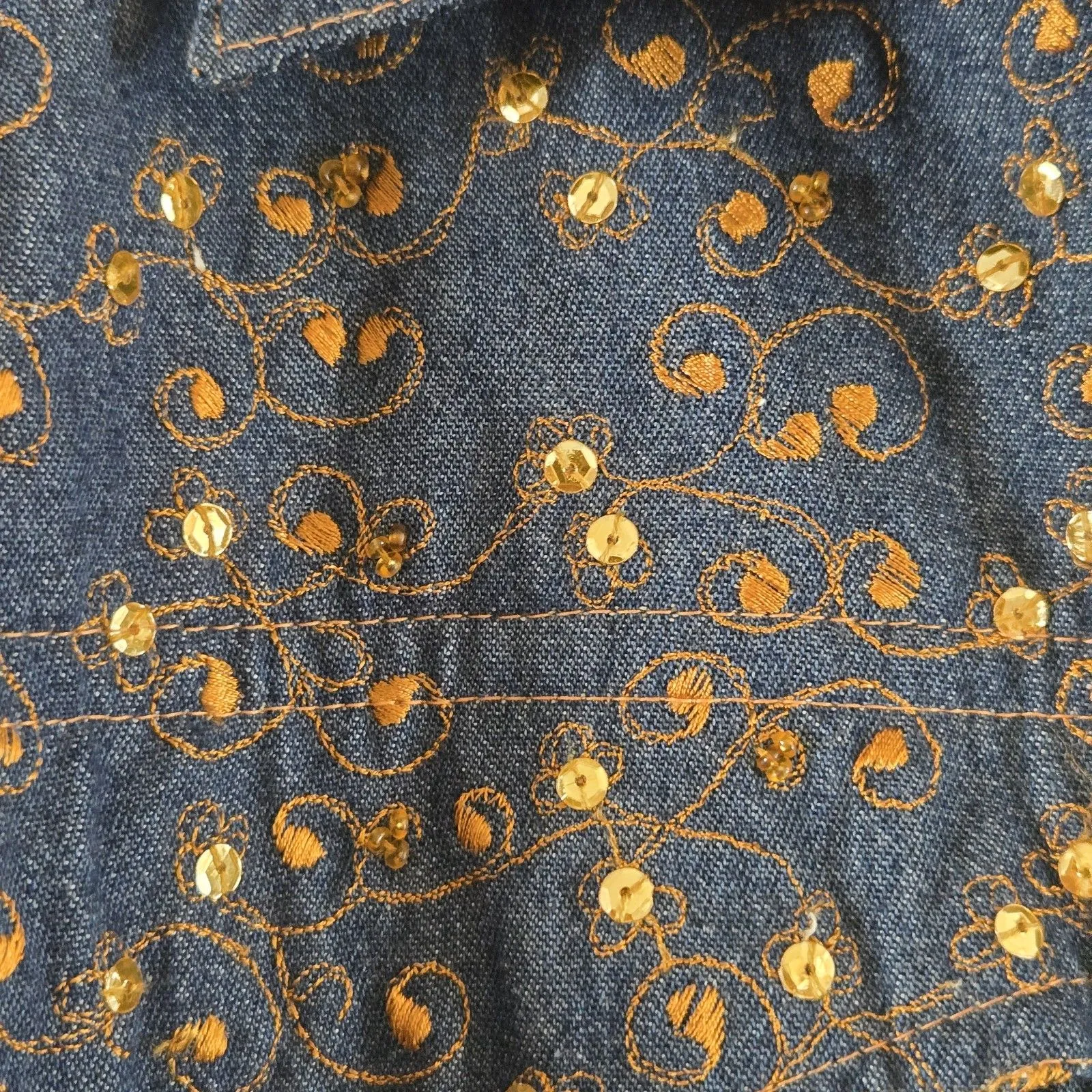 Vintage Country Wear Denim Western Shirt Gold Embroider Sequins Sz 12 Rodeo Chic Blue - Image 7