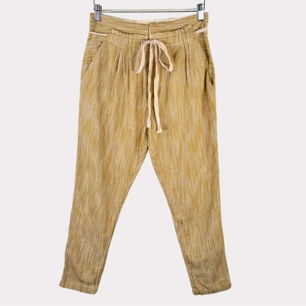 Free People CARAWAY Skinny Slim Pants mustard yellow Striped Drawstring- Size 6 - Image 2