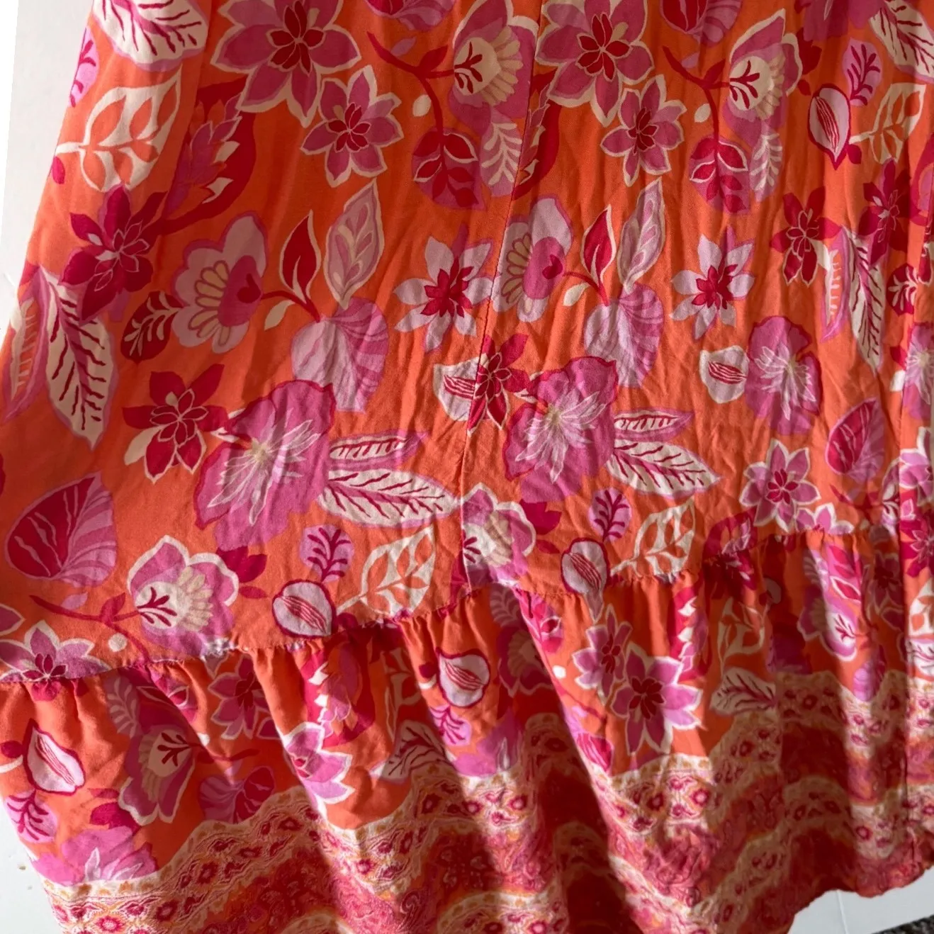 Bebop sz XS Women Pink Funky Floral VNeck Tassle Maxi Dress Beachy Boho Festival - Image 3