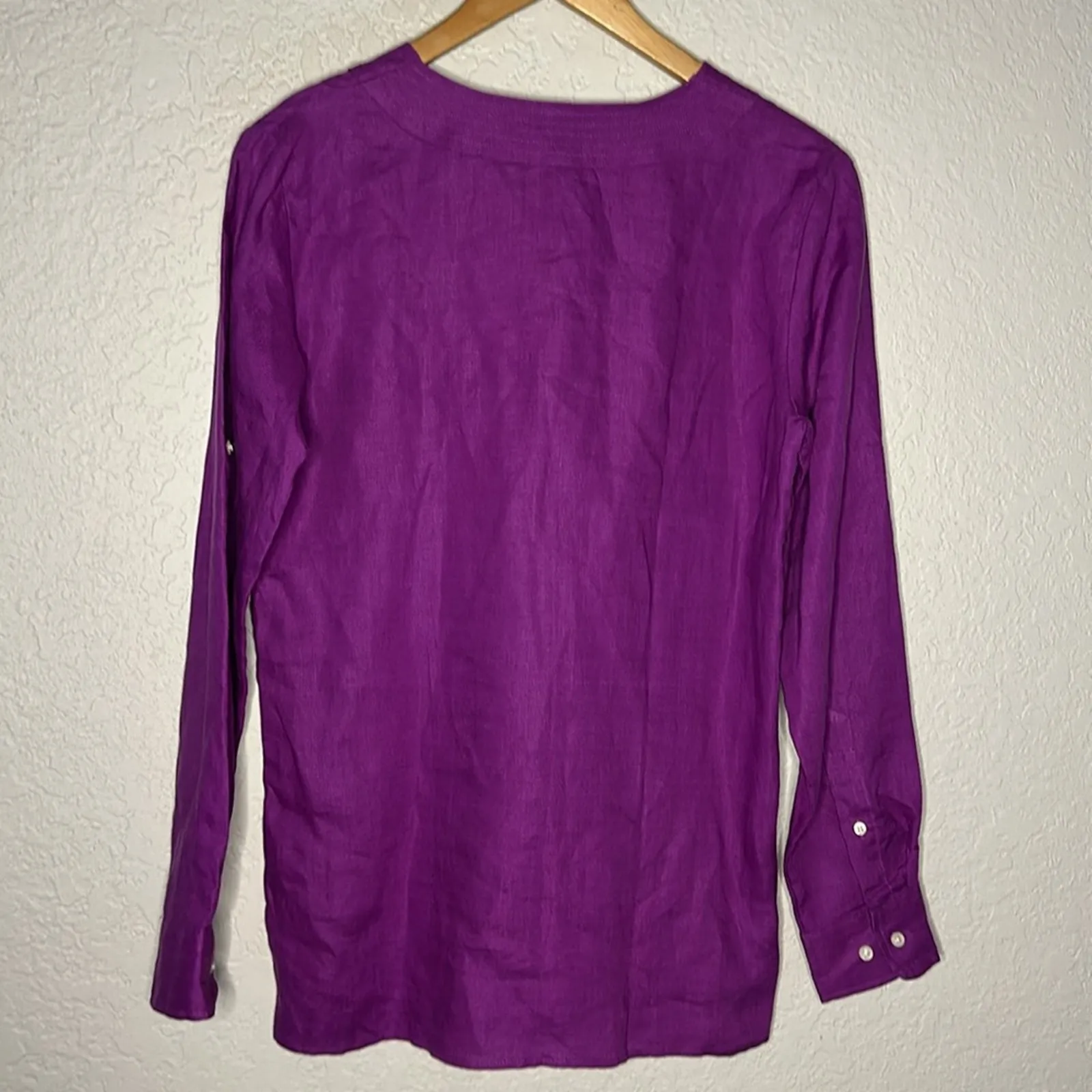Ralph Lauren 100% Linen Purple Tunic Long Sleeve Roll Tab Sleeve Jewel Tone - Image 6