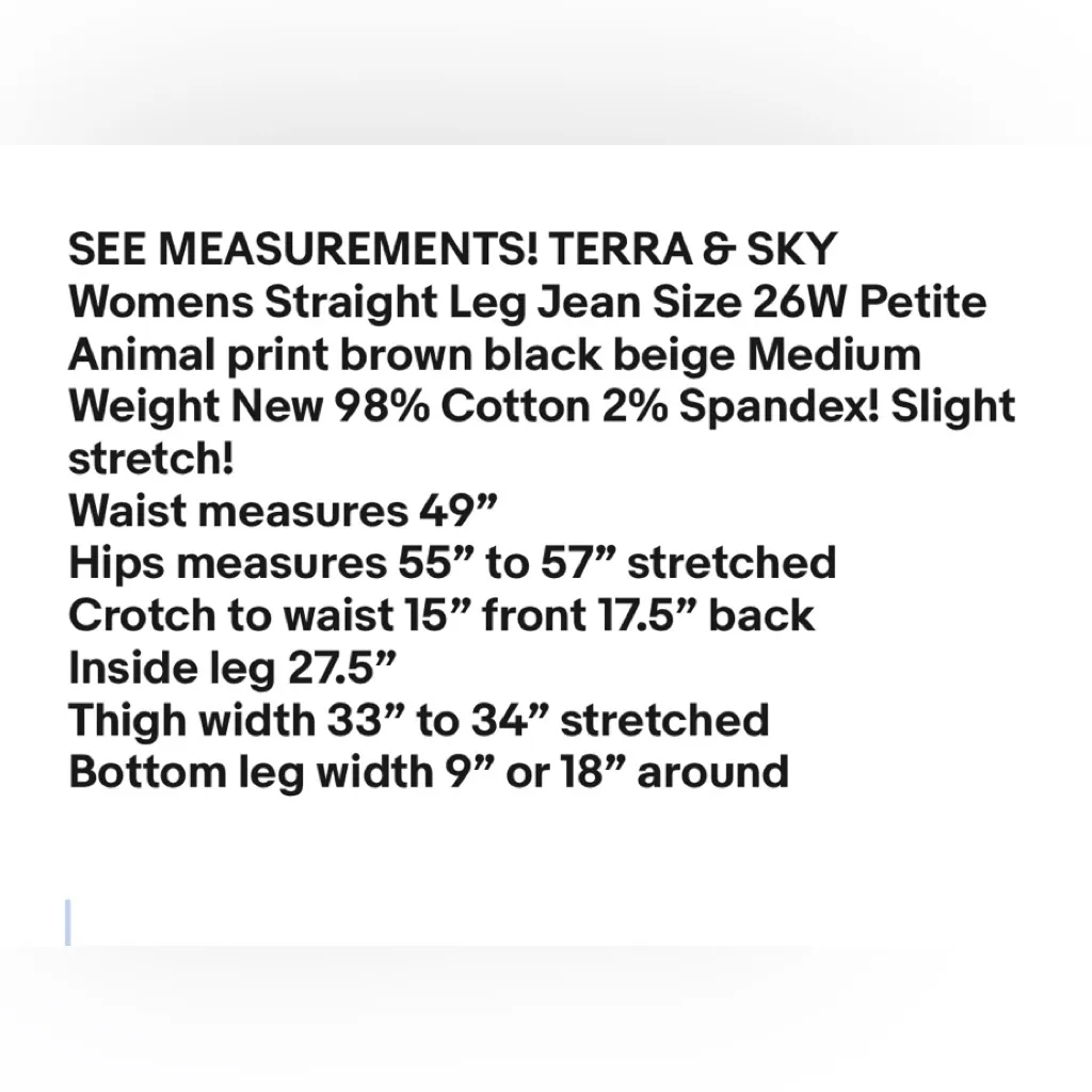 TERRA & SKY Womens Straight Leg Jean Size 26W Petite Animal Print Med Weight New - Image 7