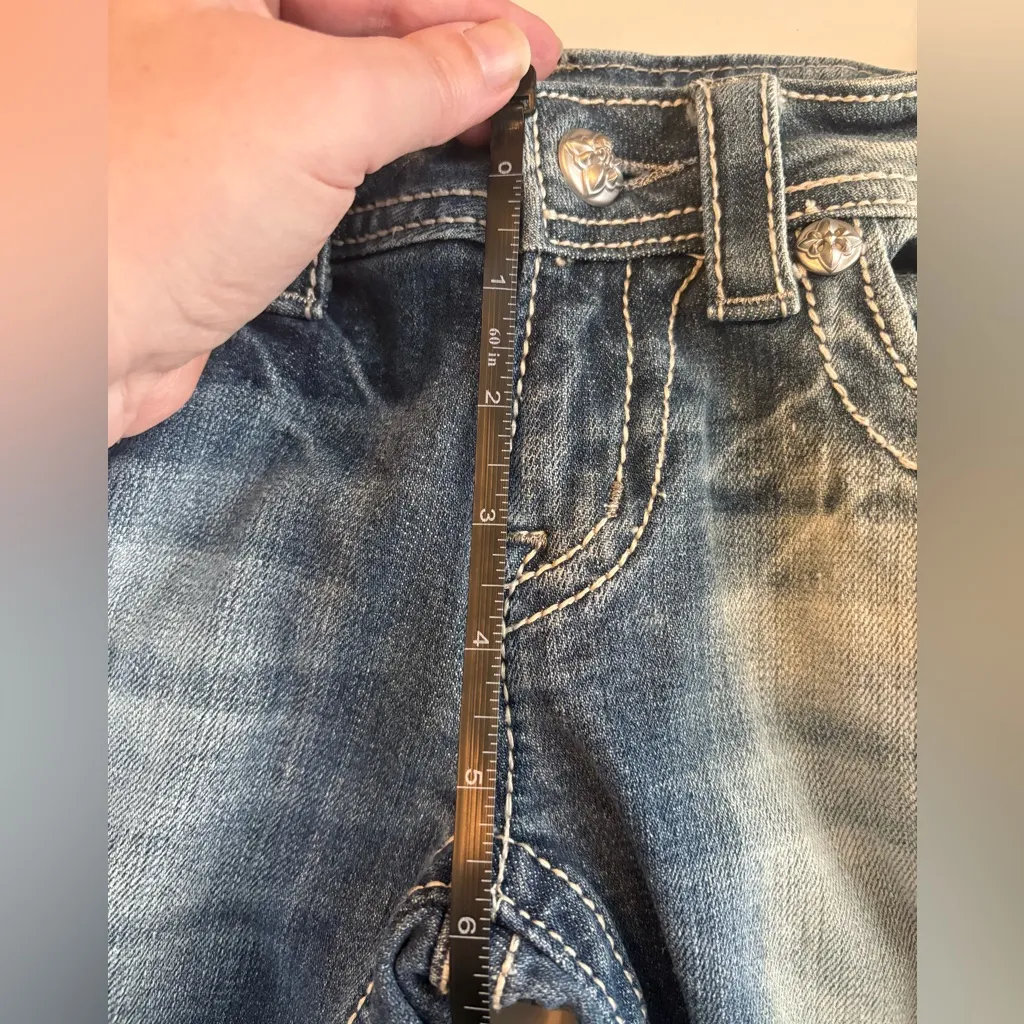 Miss Me "Versailles" cuffed capris w leather decor low rise distressed Sz 25 428 - Image 13