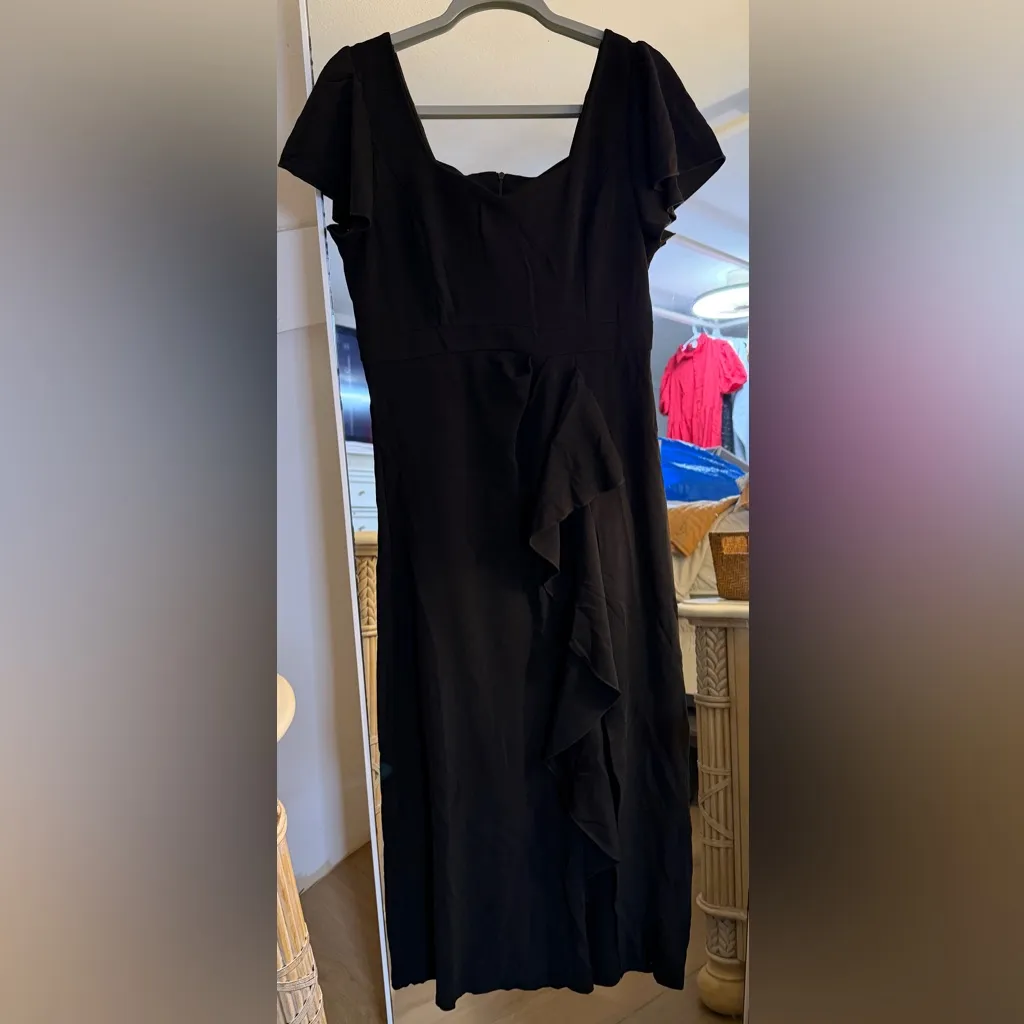 NEW Semi Formal Square Neck Split Elegant Evening Gown Ruffle Wedding Dress L Black Size L - Image 3