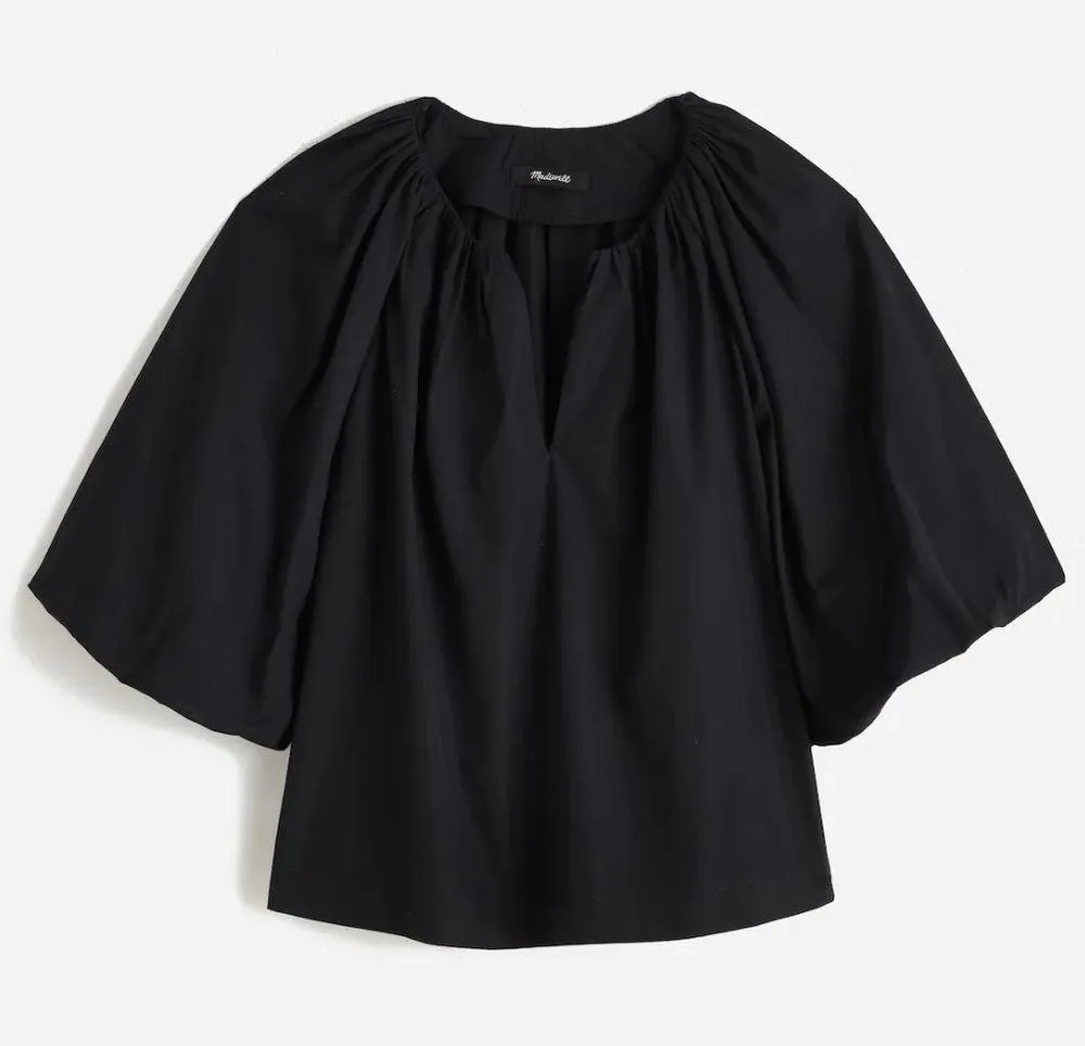 NWOT Madewell Women’s Bubble-Sleeve Top Poplin 8 Black V neck seam needs repair - Image 4