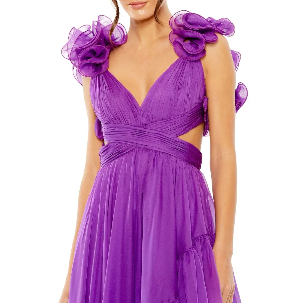Mac Duggal 68641 Purple Formal Ruffle Gown Luxury Designer Dress Party Size‎ 2 - Image 2