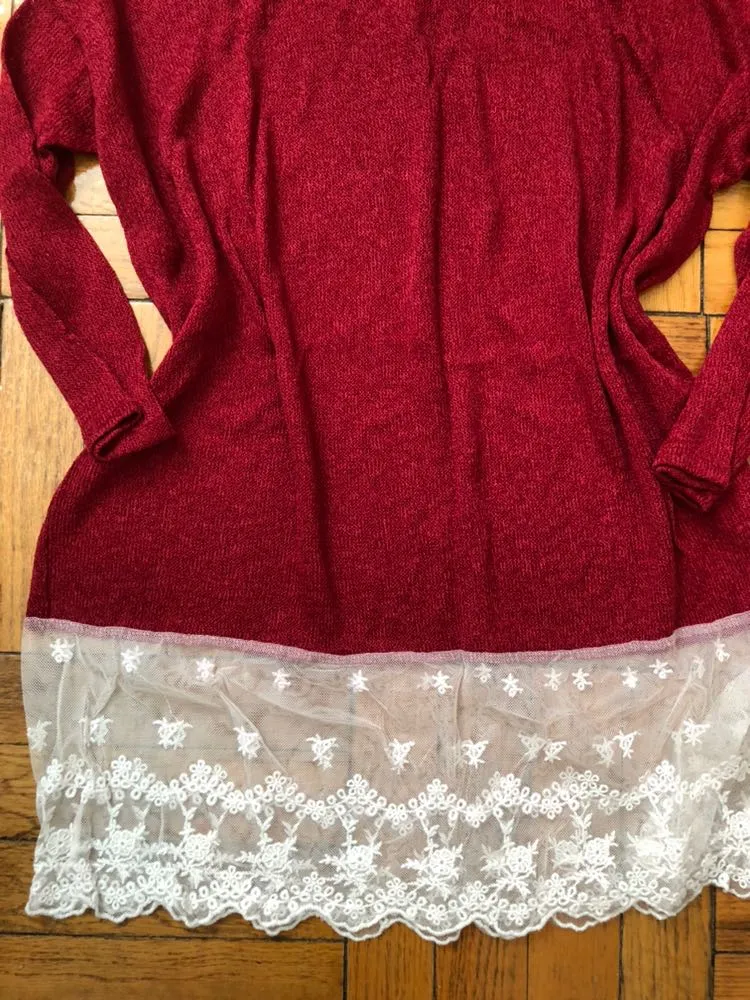 Lace Tunic Oversized Sweater Red Size L - Image 3