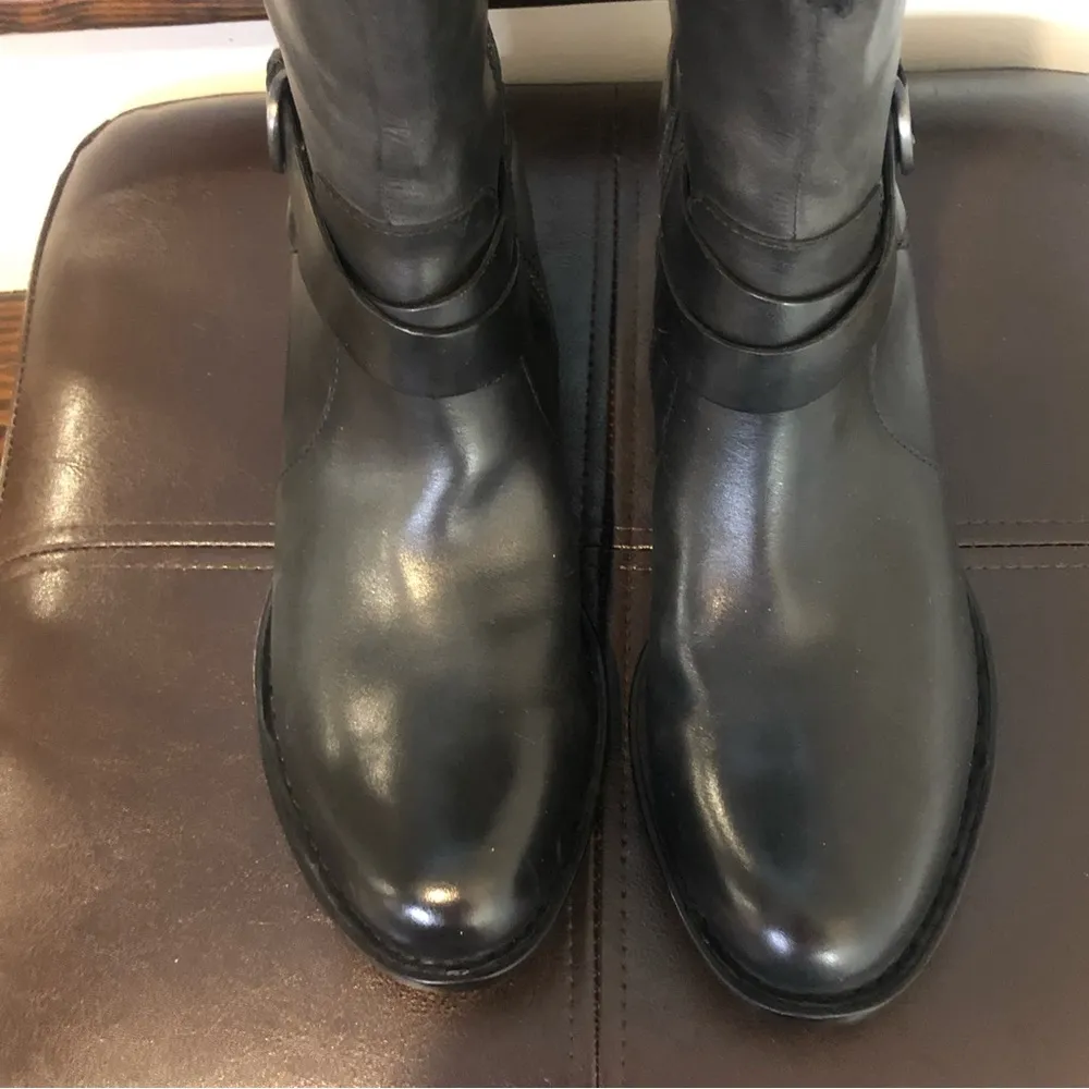 BORN Black Knee High Leather Moto Riding Boots w Straps Buckles NWOT SZ 8 - Image 5