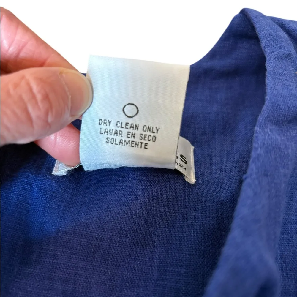 Ultra Dress Linen Sleeveless Mini Dress With Embroidered Fish Womens 12 Blue - Image 9