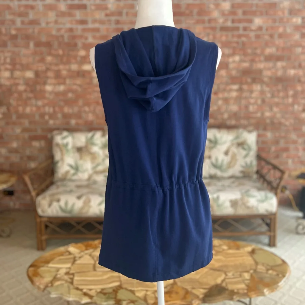 Fabletics Hannah Vest Fleece Hoodie Blue Knit XXS Drawstring Open Front Casual - Image 6