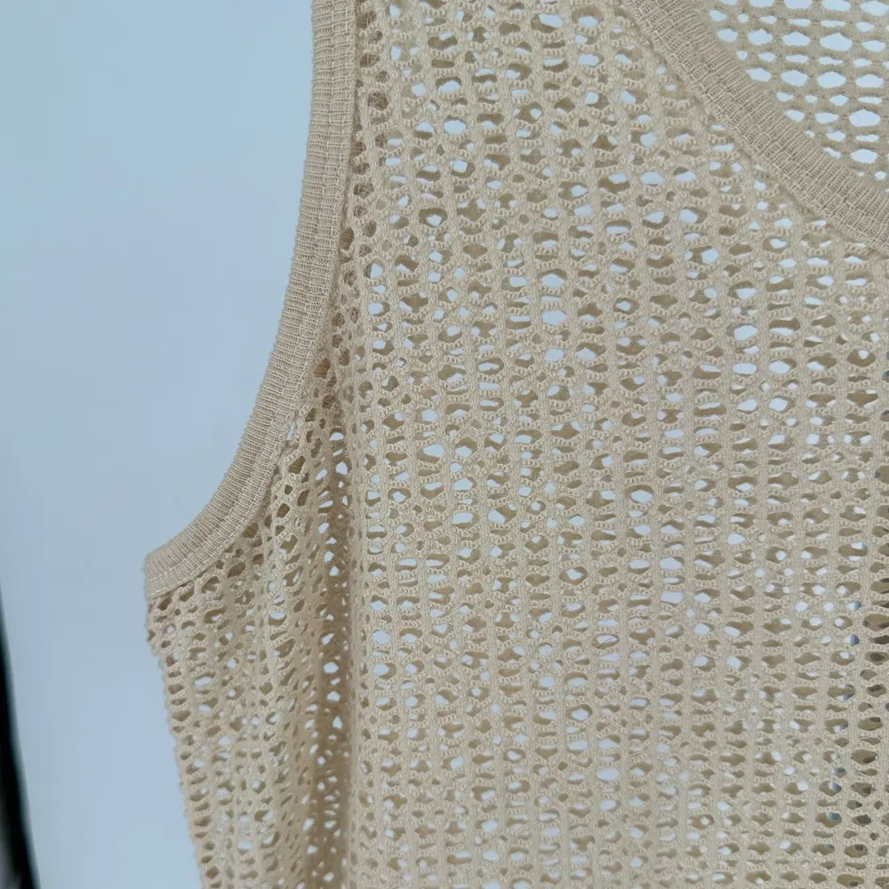 Venus Cream Sheer Open Crochet Knit Sleeveless Coverup Dress - Image 3
