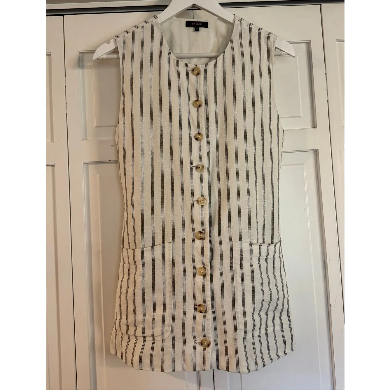 Quince NWOT 100% linen striped longline vest xs - Image 3