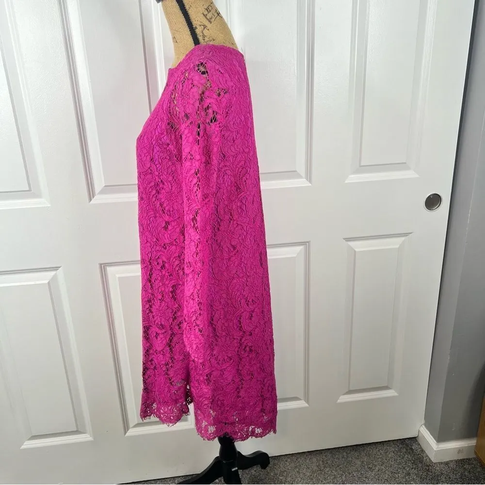 Sz 2 Adam Lippes Collective Long Sleeve Trapeze Pink Lace Dress $445 MSRP - Image 4