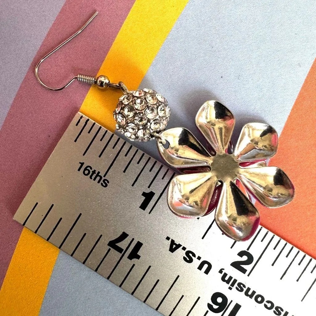 Fuchsia Enamel Flower Dangle Earrings Pink - Image 7