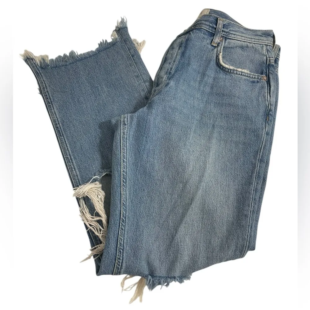 We the Free People Maggie Straight Leg Distressed Denim Women’s Sz 27 Blue Jeans - Image 3