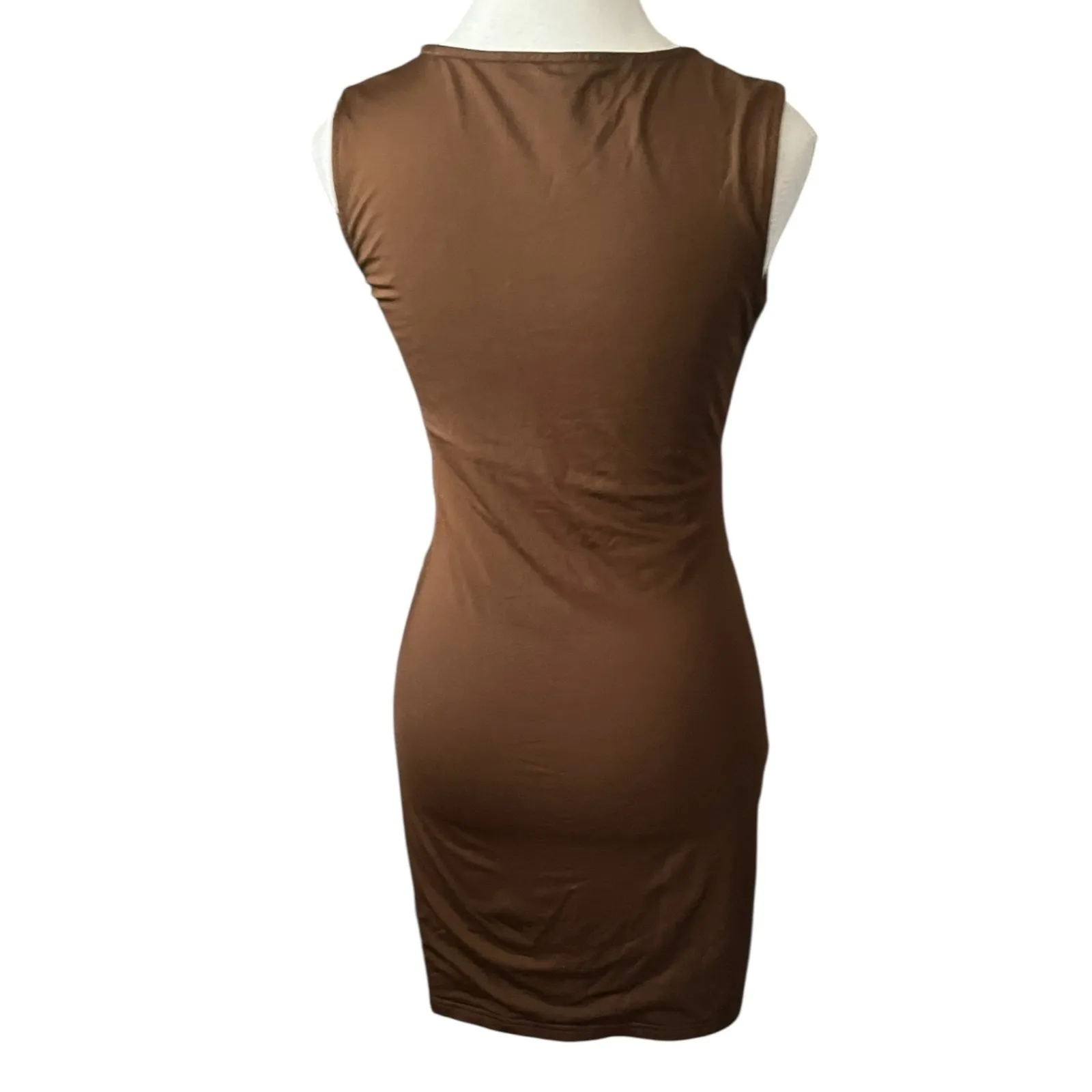White Fox Brown Cutout Mini Dress Ruched Bodycon Sleeveless Party Cocktail‎ Sz M - Image 5