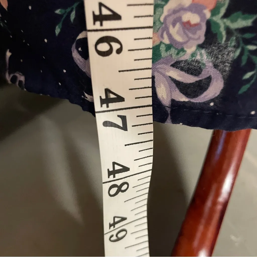 Vintage Eber Navy Midi Floral Dress Lace Collar Women sz 13 80s/90s Cottagecore Blue - Image 10