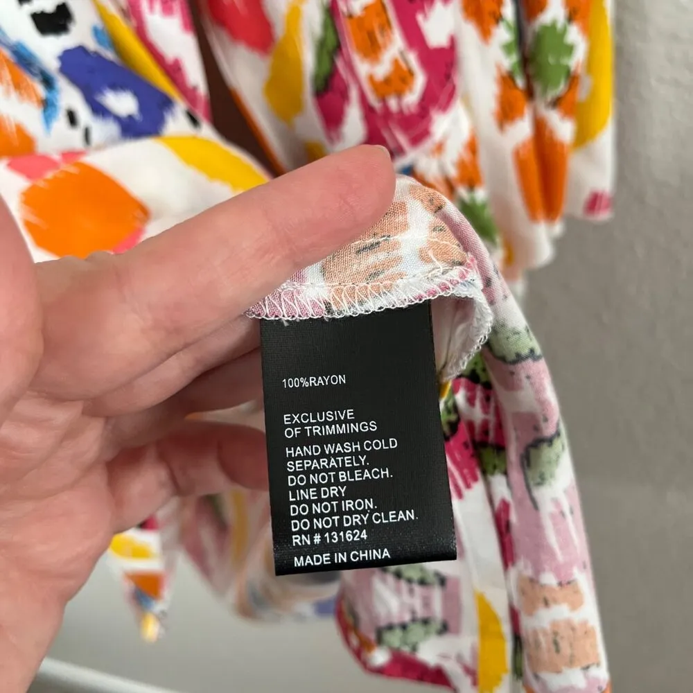 Calessa Plus Size Colorful Ikat Print Boat Neck Flared Sleeve Top 3X Pink - Image 9