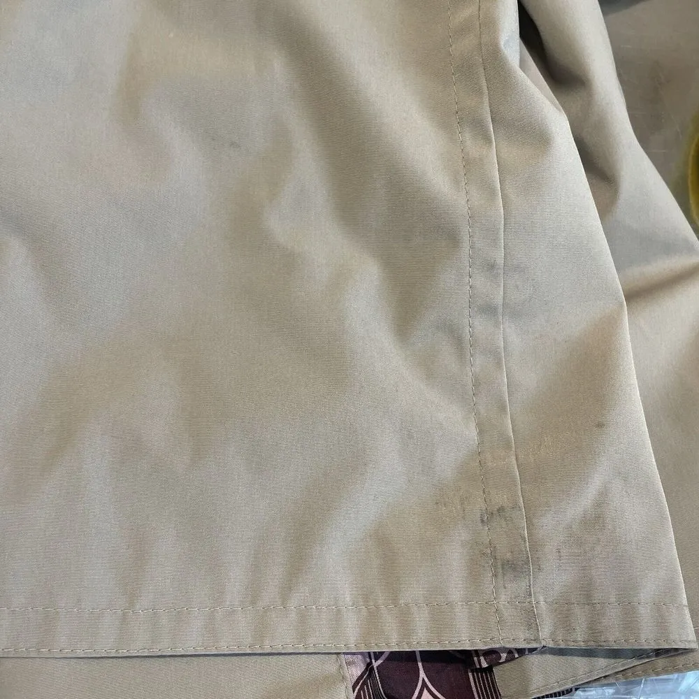 Vintage London Fog Women's XL Tan Mid Trench Coat w/ Belt Pink Silky Lined Print - Image 15