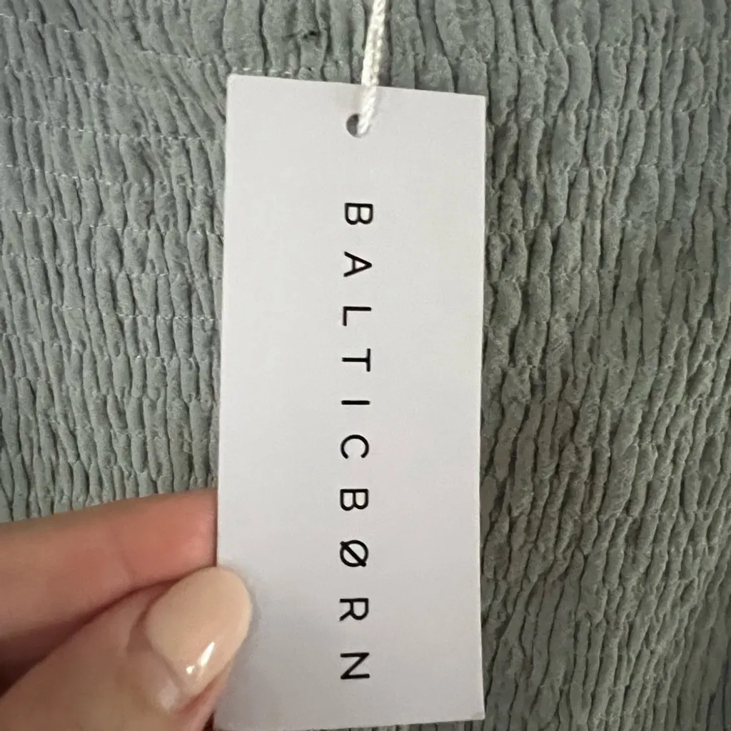 Baltic Born Off-Shoulder Bodycon Midi Dress. Sage Green Cottagecore Soft Girl - Image 5