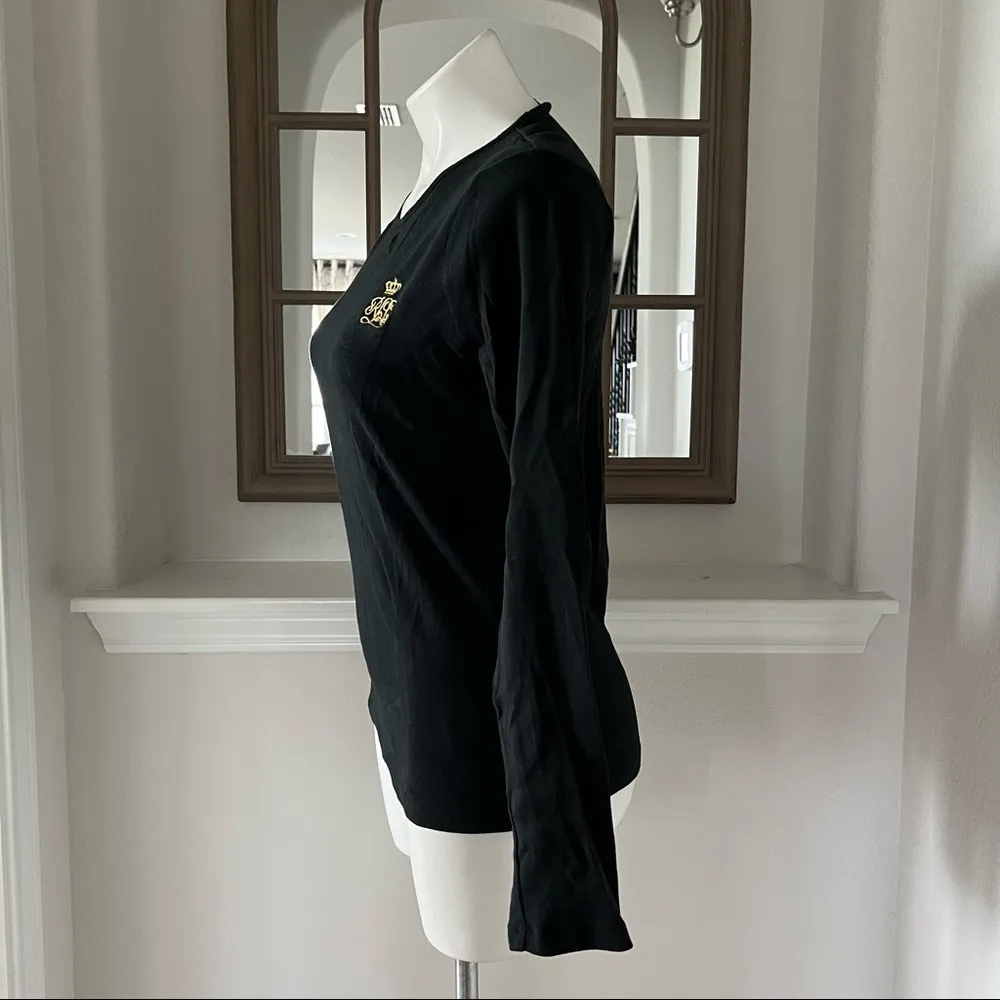 L. Ralph Lauren Long Sleeve Crew Neck RLL Crest Logo T-Shirt Black Gold Size L - Image 6