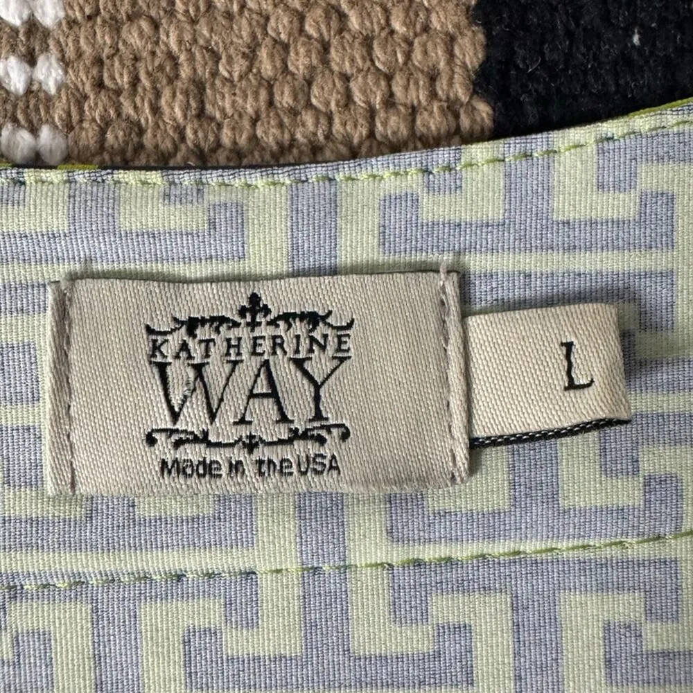 Katherine Way Dress Women L Green Blue Stretch Made in USA Spring Preppy Church Size L - Image 4