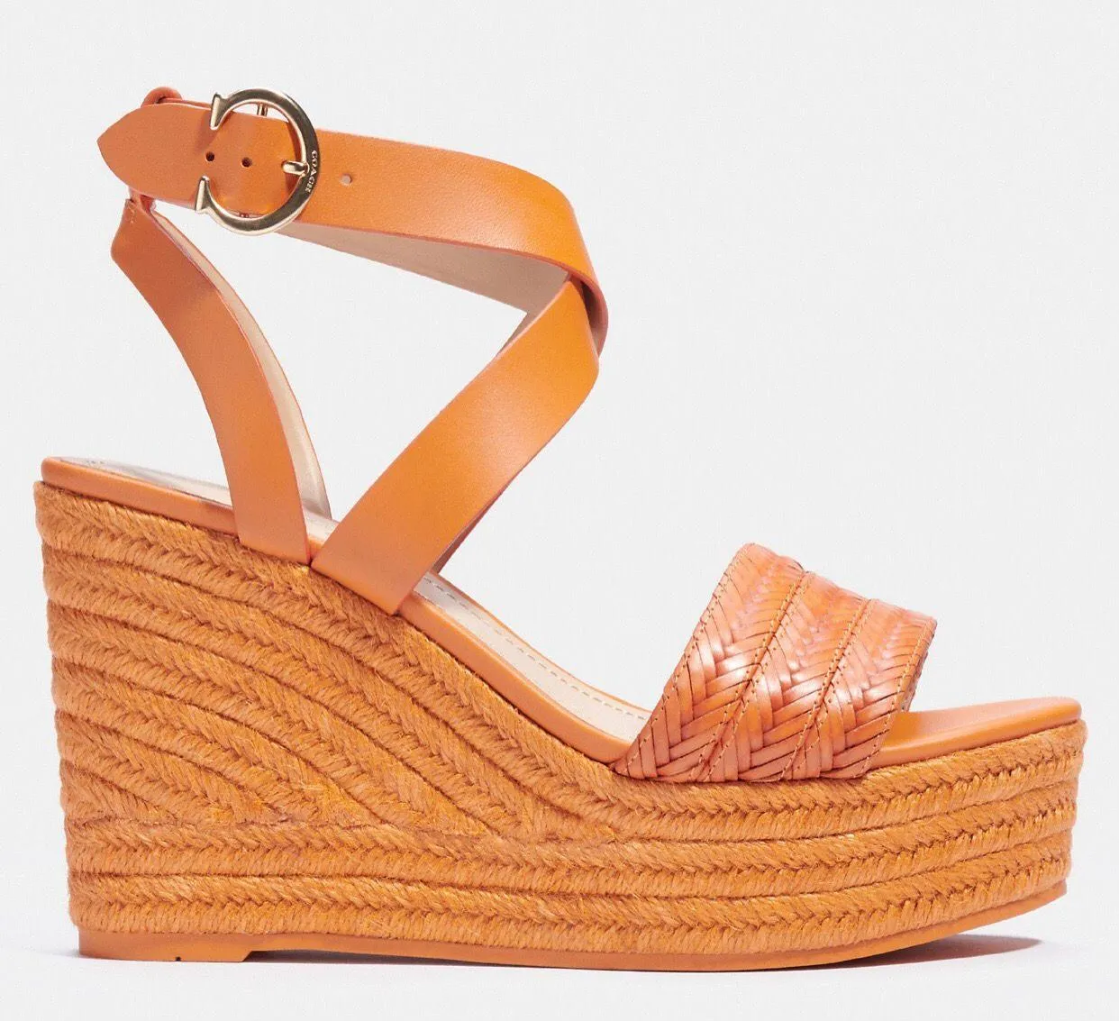 NEW  Candied Orange Isabela Wedge Leather Woven Jute-wrapped Heels Size 8B - Image 2