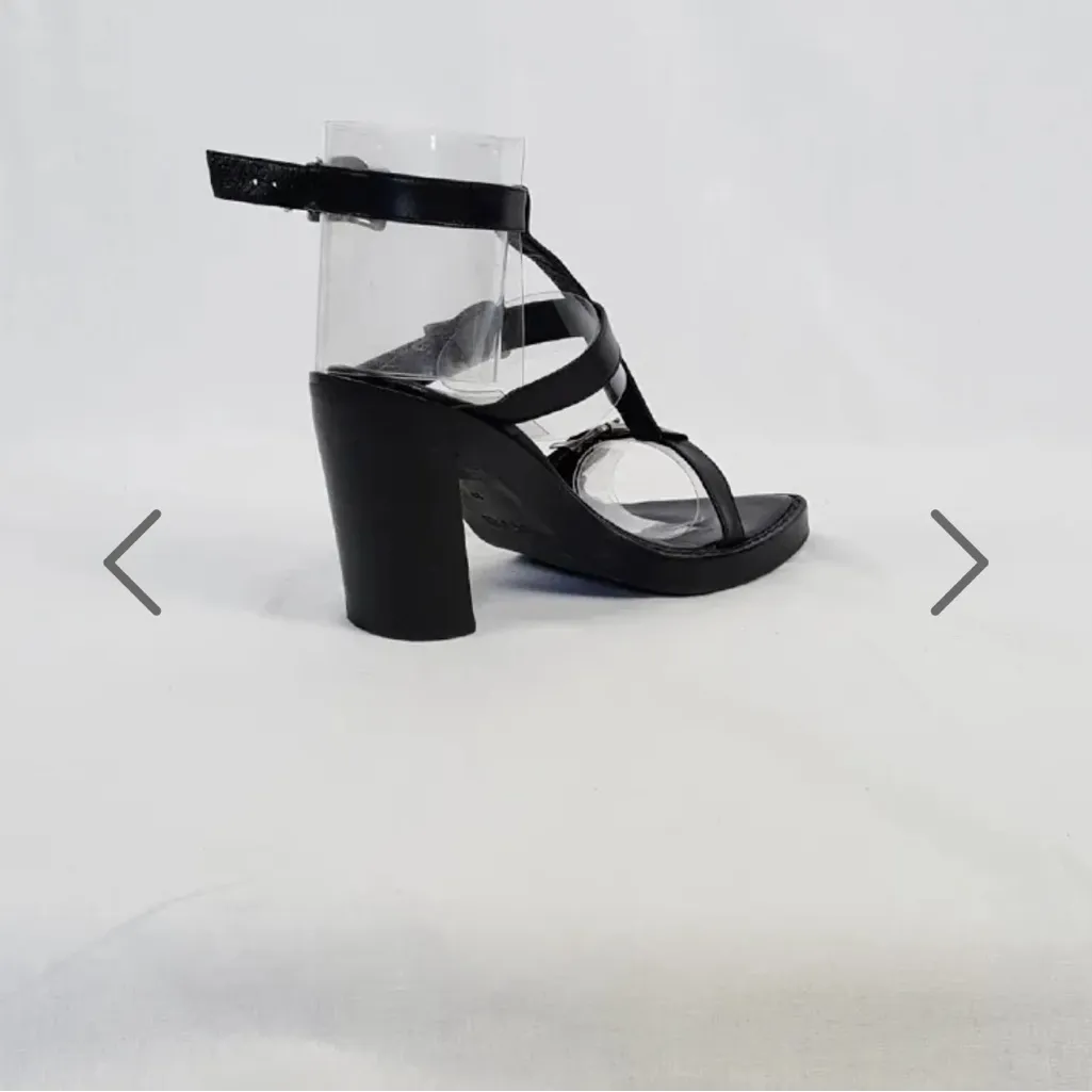 Y2K Ann Demeulemeester Black Crossed Ankle Strap Buckle Sandals, Sz 38.5 /US 8.5 - Image 3