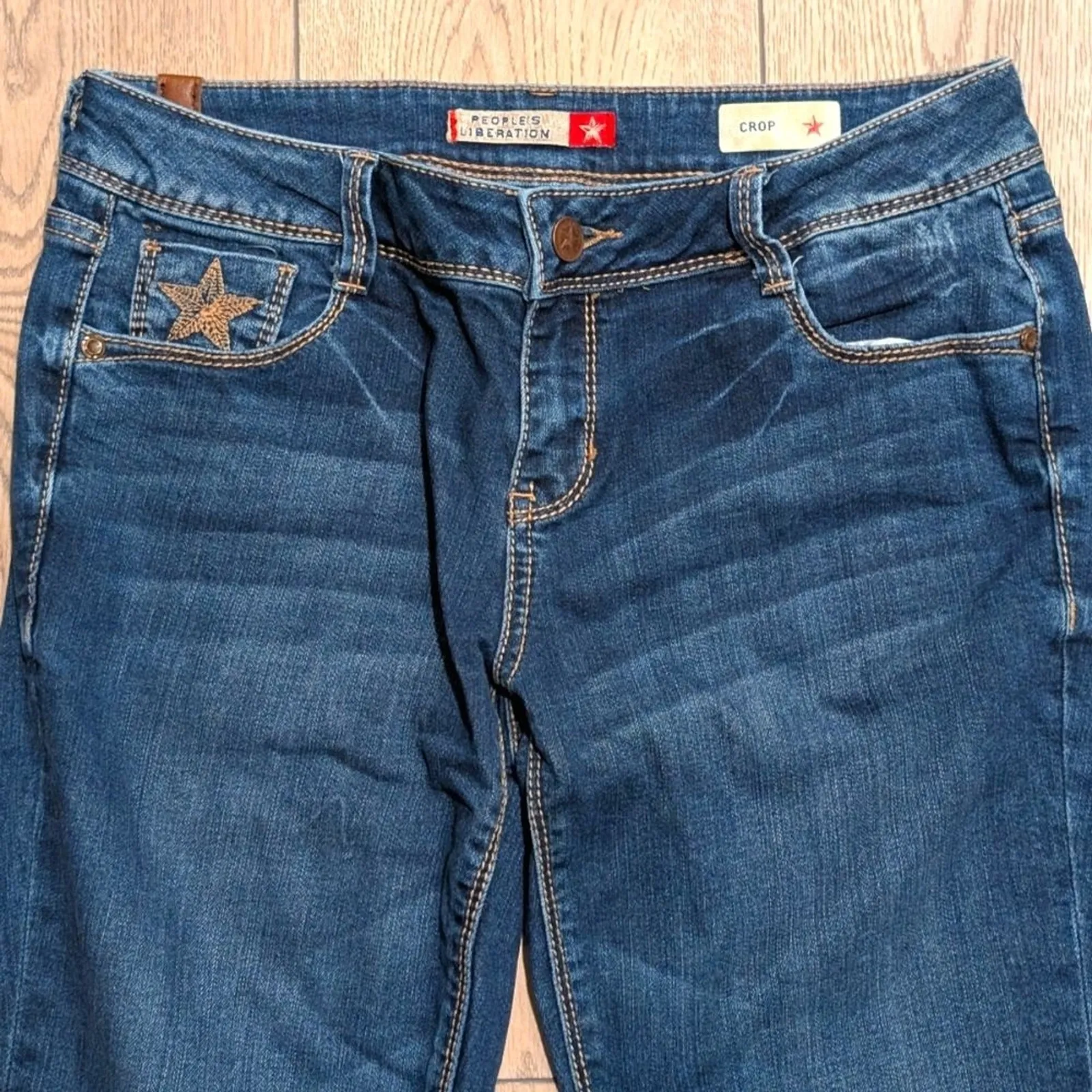 Peoples Liberation Crop Jeans Juniors 9 10 Skinny‎ Leg Star Bling Back Pockets Blue Size 9/10 - Image 3