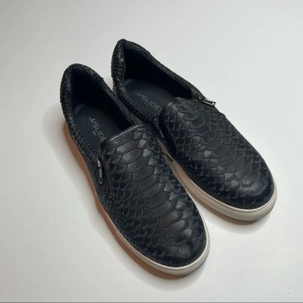 J/Slides Black Snake Zipster Leather Sneaker Size 9 - Image 3