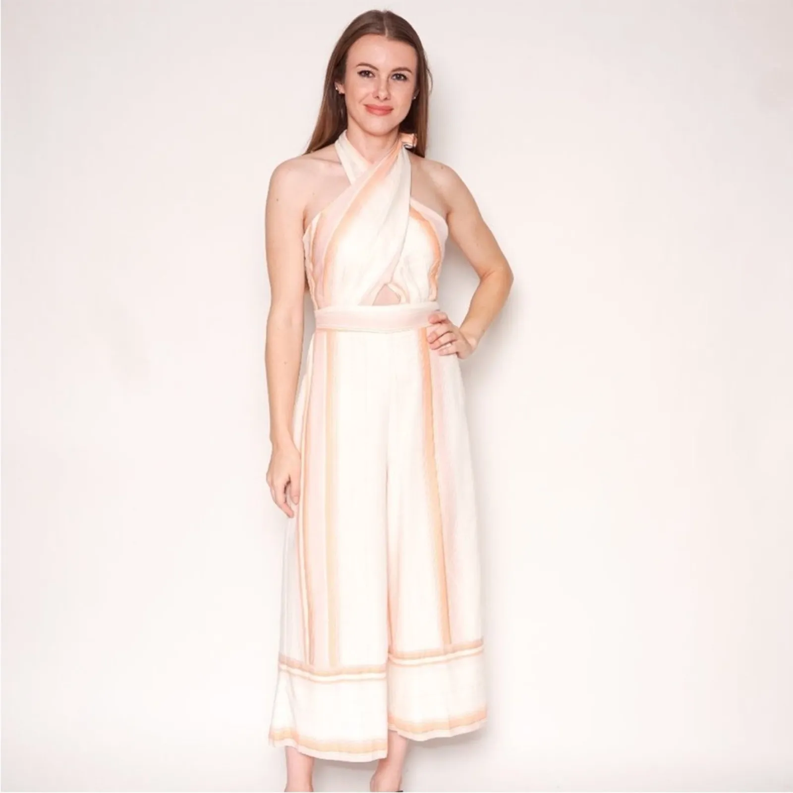 Amanda Uprichard Christie Striped Pastel Metallic Cut Out Jumpsuit NEW SMALL - Image 2