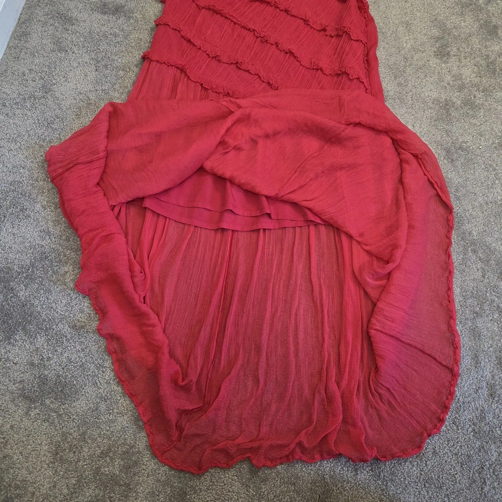 Anthropologie Maxi Dress XL Strapless Pink Ruffle Chiffon Goddess Coquette Boho - Image 9