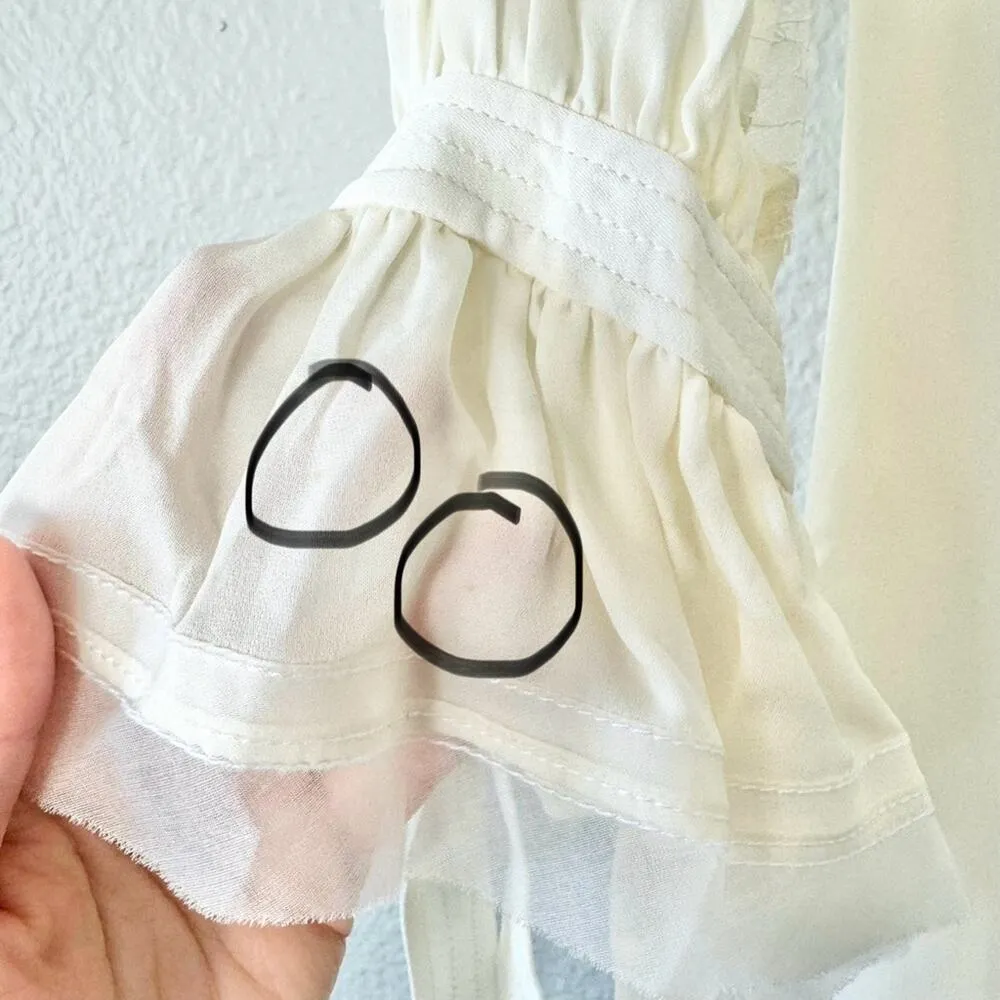 Tory Burch Cream Silk Sheer Willow Long Sleeved Blouse Size XS - Image 7