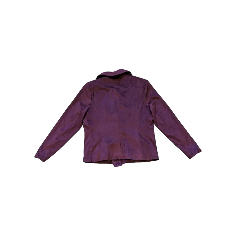 H Halston Faux Suede Asymmetrical Motorcycle Jacket Moto Maroon Burgundy Womens - Image 2