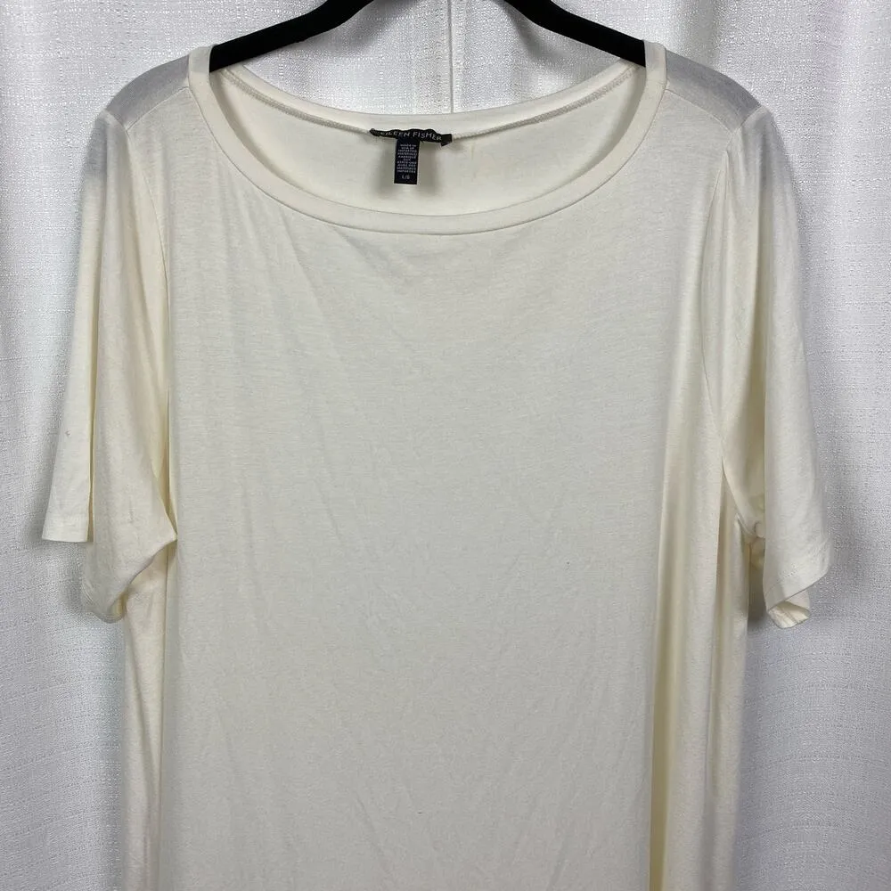 Eileen Fisher Cream Tencel Short Sleeve T-Shirt Dress Sz.L - Image 3
